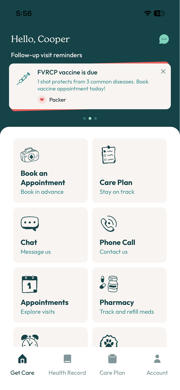 Sploot app Get Care home screen